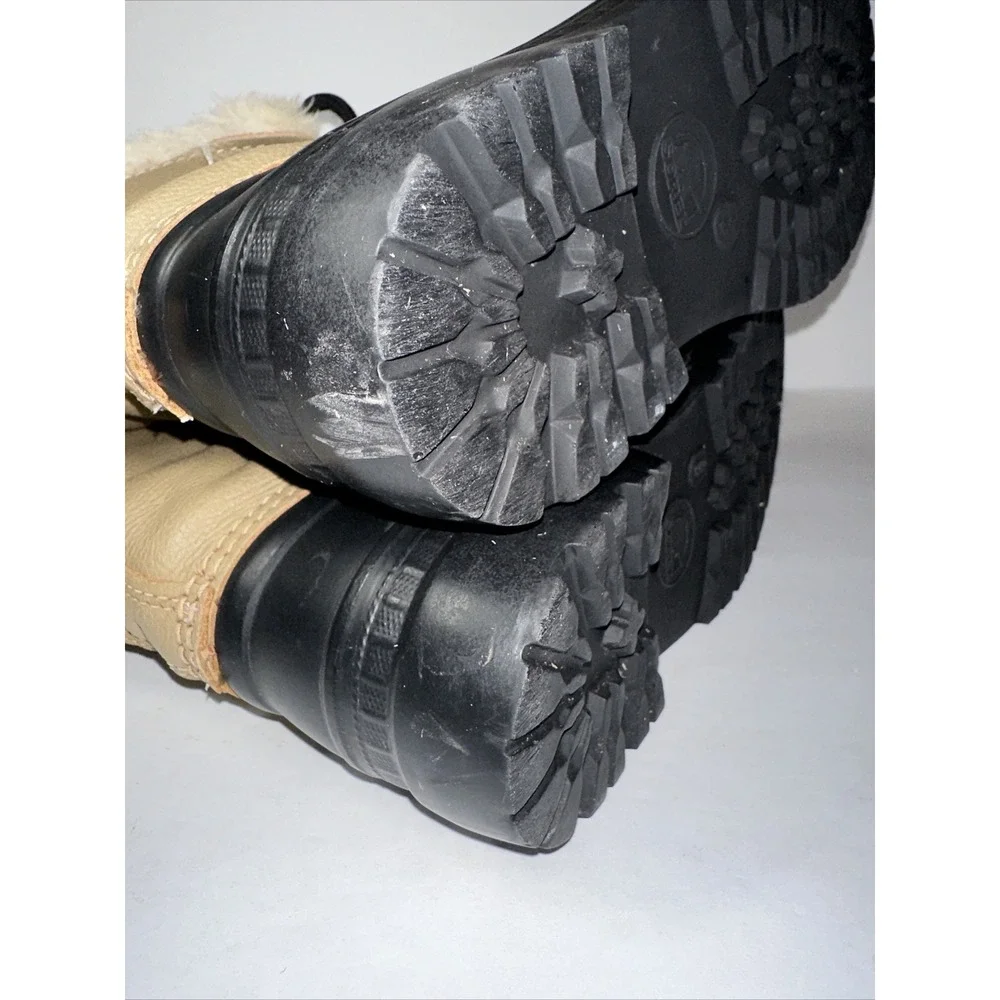 Duck Boots Sorel Ram Womens Tan Leather Black Rubber Duck Snow Rain Boots Size 3